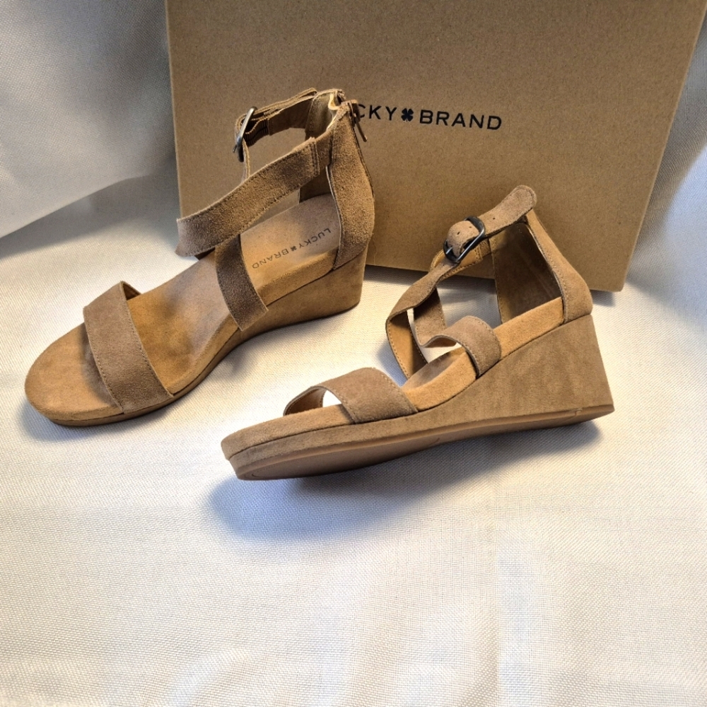 Lucky Brand Women's Kenadee Wedge Sandals-Color BRINDLE (DARK TAN) SIZE 6